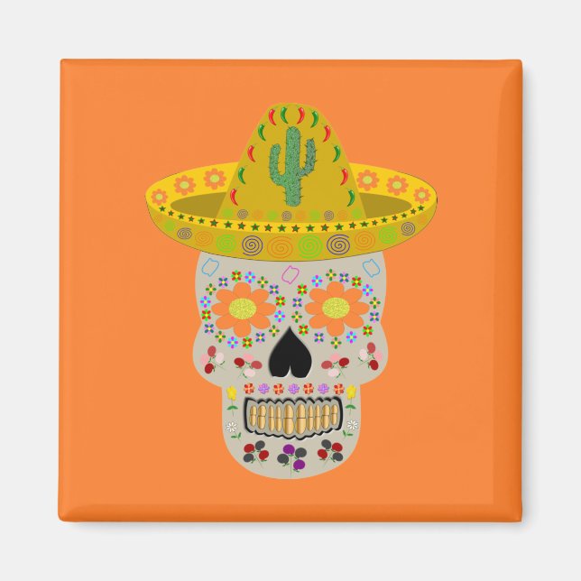 Mexikanska Day of the dead Skull Magnet (Framsidan)