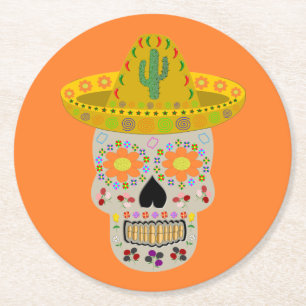 Mexikanska Day of the dead Skull Underlägg Papper Rund