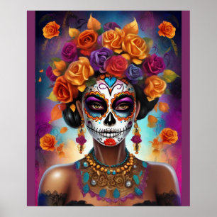 Mexikanska Day of the dead Sugar Skull Girl Poster