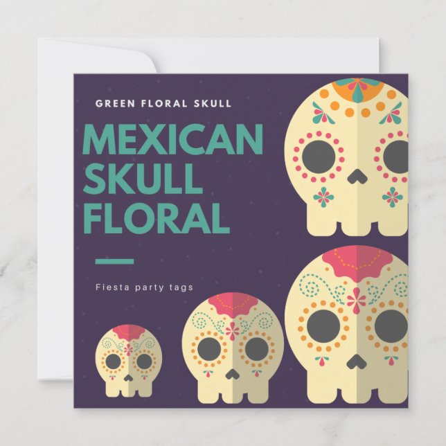 Mexikanska Dödskalle Blommig Fiesta Presentkort Inbjudningar (Framsida)