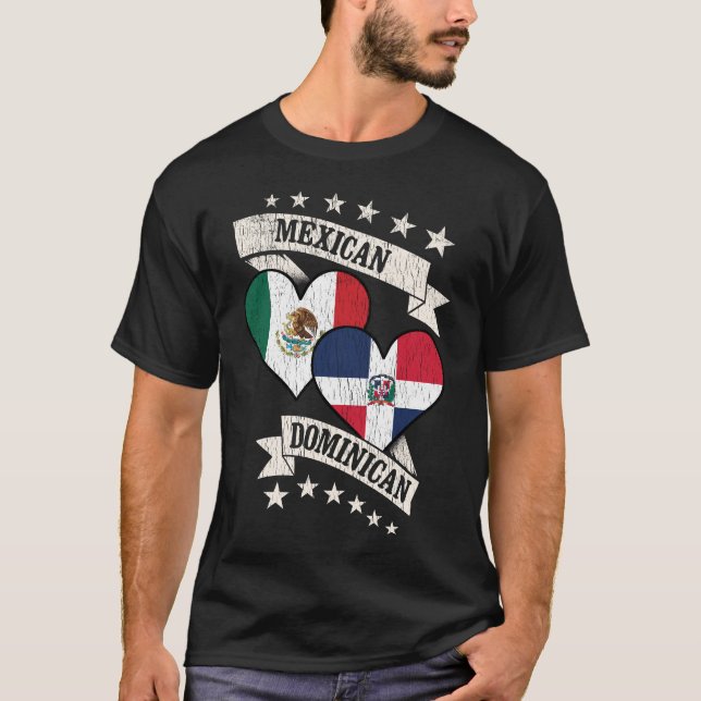 Mexikanska Dominican Heart Flaggor T Shirt (Framsida)
