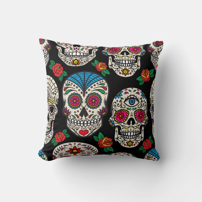 Mexikanska Döskallar och Ro: Vintage Design Kudde (Framsida)