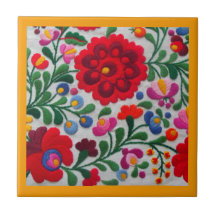 Mexikanska Embroidery Flowers Kitchen Gult Trivet