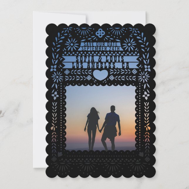 Mexikanska Fantail Doves Papel Picado Spara datume Inbjudningar (Framsida)