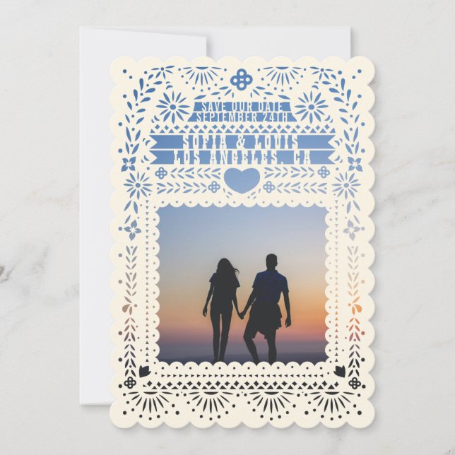 Mexikanska Fantail Doves Papel Picado Spara datume Inbjudningar (Framsida)