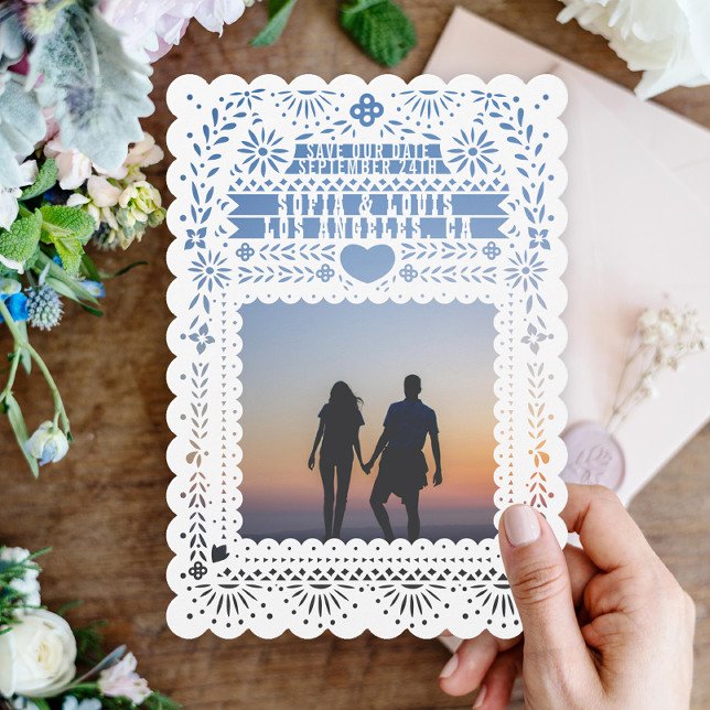 Mexikanska Fantail Doves Papel Picado Spara datume Inbjudningar (Skapare uppladdad)