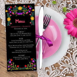 Mexikanska Fiesta Blommigt Black Bröllop Menu Meny