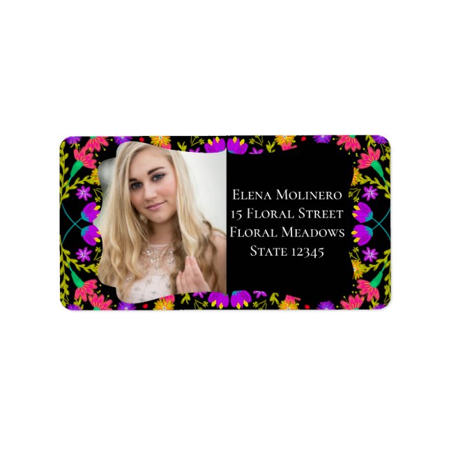 Mexikanska Fiesta Blommigt Photo och Adress Adressetikett (Framsidan)