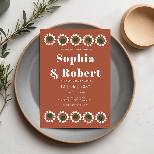 Mexikanska Fiesta Boho Barro Bröllop Inbjudningar (Mexican Fiesta Boho Barro Wedding Invitation)