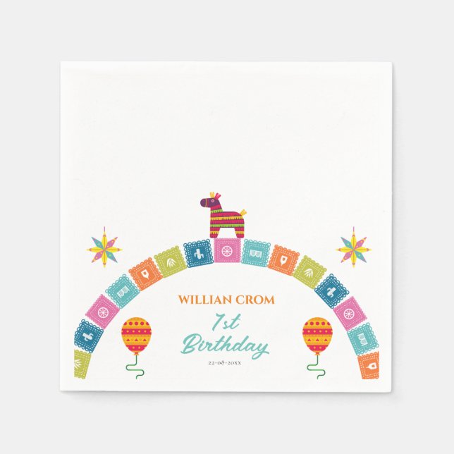 Mexikanska fiesta Cactus 1:a födelsedagen Pappersservett (Framsidan)