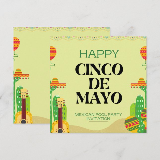 Mexikanska fiesta Cactus Bassäng Party Cinco De Ma Inbjudningar (Fram/baksida)