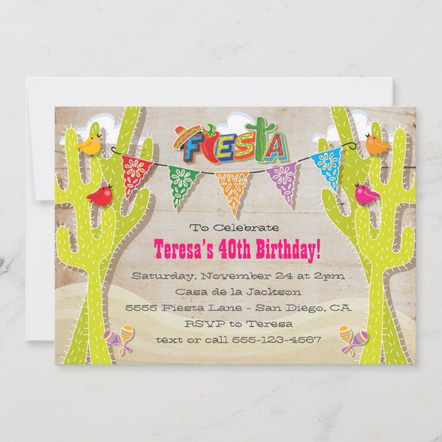 Mexikanska Fiesta Cactus rustic papel picado inbju Inbjudningar (Framsida)