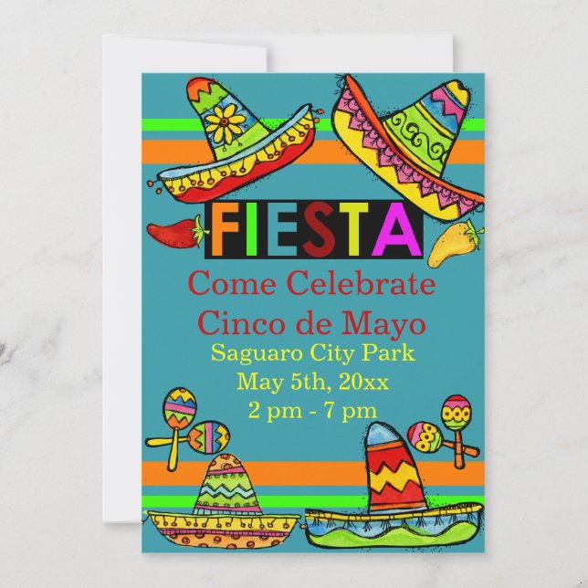 Mexikanska Fiesta Cinco de Mayo-inbjudan Teal Inbjudningar (Framsida)