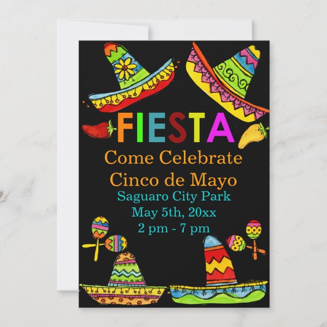 Mexikanska Fiesta Cinco de Mayo-inbjudningar Black Inbjudningar (Framsida)