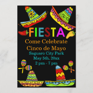Mexikanska Fiesta Cinco de Mayo-inbjudningar Black Inbjudningar