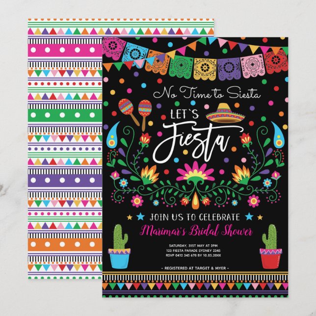 Mexikanska Fiesta Cinco De Mayo Möhippa Inbjudan (Fram/baksida)