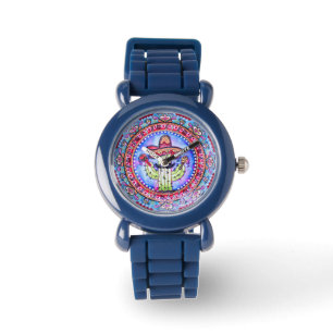 Mexikanska Fiesta Cinco de Mayo Sombrero Hat Blue Armbandsur