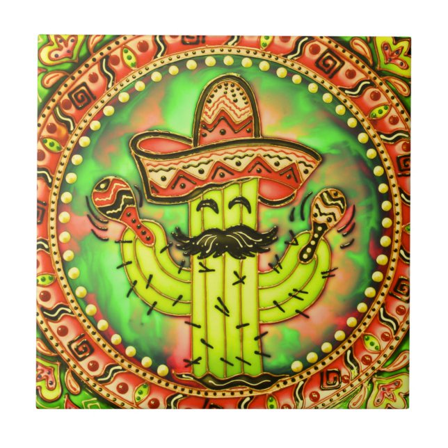 Mexikanska Fiesta Cinco de Mayo Sombrero Hat Grönt Kakelplatta (Framsidan)