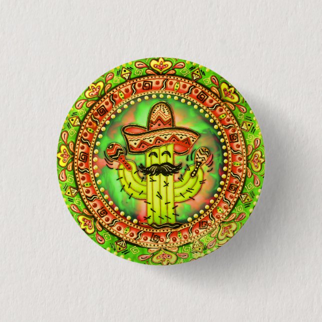 Mexikanska Fiesta Cinco de Mayo Sombrero Hat Grönt Knapp (Framsida)