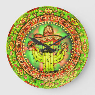 Mexikanska Fiesta Cinco de Mayo Sombrero Hat Grönt Stor Klocka