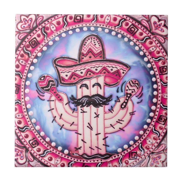 Mexikanska Fiesta Cinco de Mayo Sombrero Rosa Blue Kakelplatta (Framsidan)