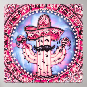 Mexikanska Fiesta Cinco de Mayo Sombrero Rosa Blue Poster