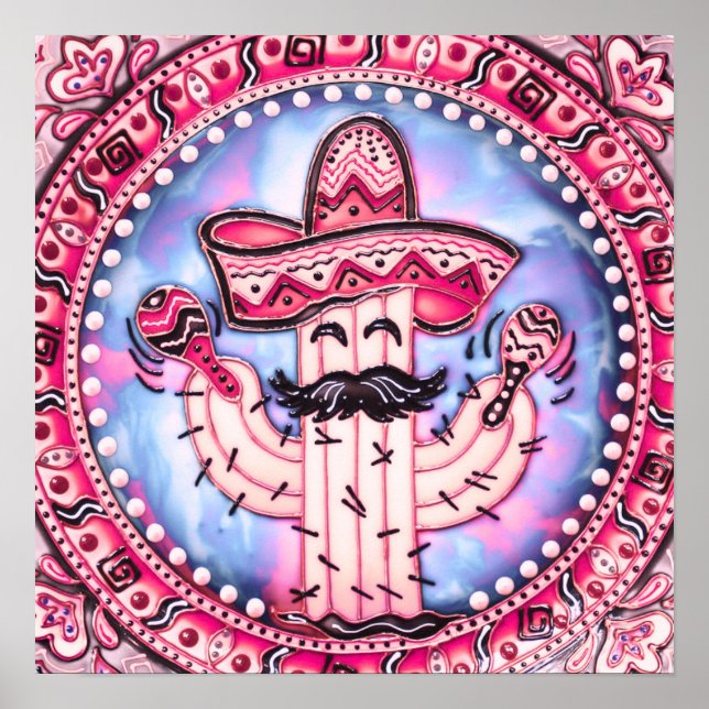 Mexikanska Fiesta Cinco de Mayo Sombrero Rosa Blue Poster (Framsidan)