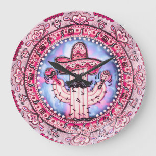 Mexikanska Fiesta Cinco de Mayo Sombrero Rosa Blue Stor Klocka