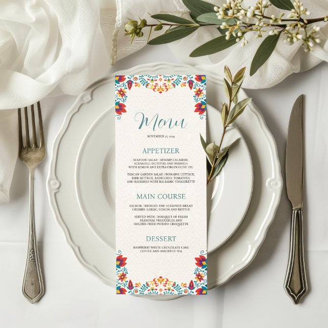 Mexikanska Fiesta Colorful Blommigt Bröllop Meny (Mexican Fiesta Colorful Floral Wedding Menu)