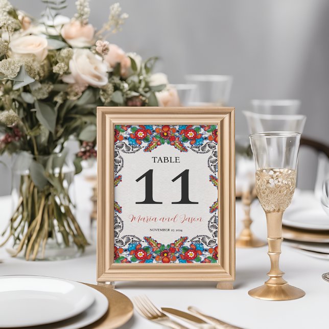 Mexikanska Fiesta Colorful Flowers Botanical Bröll Bordsnummer (Mexican Fiesta Colorful Flowers Botanical Wedding Table Number)