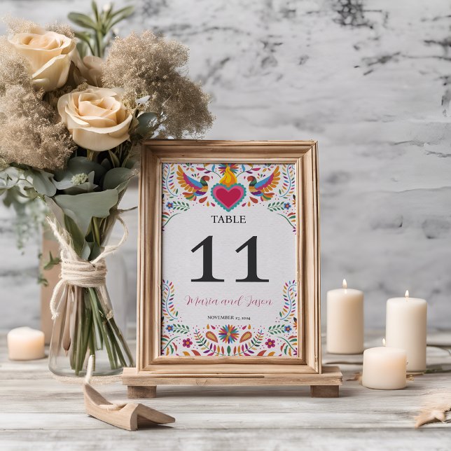 Mexikanska Fiesta Colorful Flowers Botanical Bröll Bordsnummer (Mexican Fiesta Colorful Flowers Botanical Wedding Table Number)