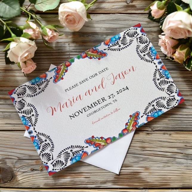 Mexikanska Fiesta Colorful Flowers Botanical Bröll Spara Datumet (Mexican Fiesta Colorful Flowers Botanical Wedding Save The Date)