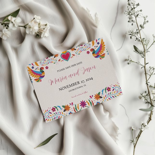 Mexikanska Fiesta Colorful Flowers Botanical Bröll Spara Datumet (Mexican Fiesta Colorful Flowers Botanical Wedding Save The Date)