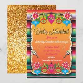 Mexikanska Fiesta Feliz Navidad Party Guld Glitter Inbjudningar