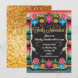 Mexikanska Fiesta Feliz Navidad Party Guld Glitter Inbjudningar