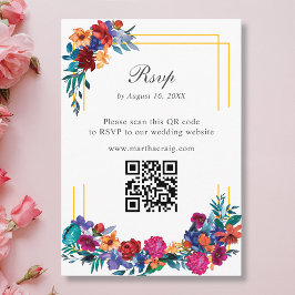 Mexikanska Fiesta Flower Bröllop QR Code OSA kort