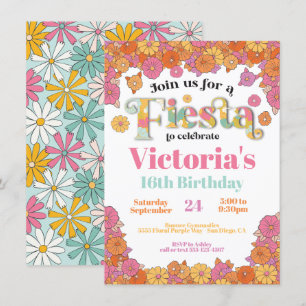 Mexikanska fiesta Flower Power Modern Retro Birthd Inbjudningar