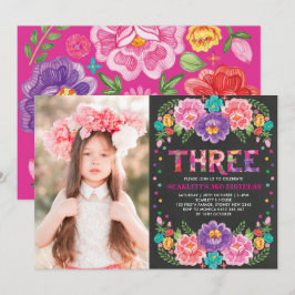 Mexikanska fiesta Flowers 3rd Girls Birthday Photo Inbjudningar
