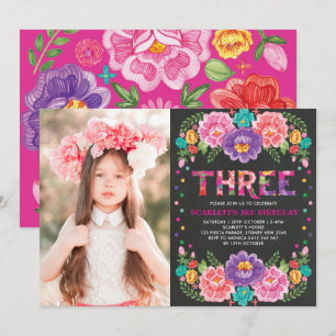 Mexikanska fiesta Flowers 3rd Girls Birthday Photo Inbjudningar