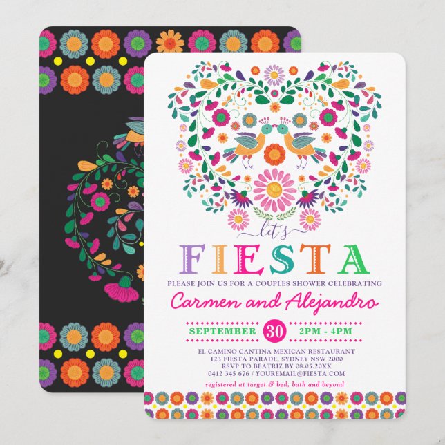 Mexikanska Fiesta Flowers Par Shower Förlovning Inbjudningar (Fram/baksida)