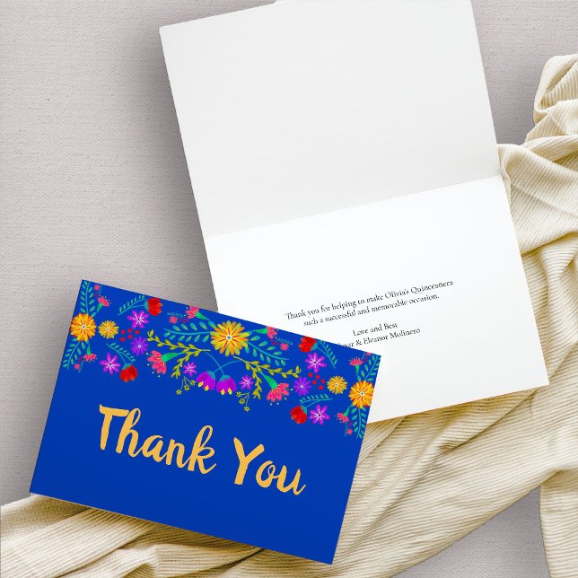 Mexikanska Fiesta Flowers Royal Blue Tack Kort (Royal Blue mexican fiesta floral thank you card)