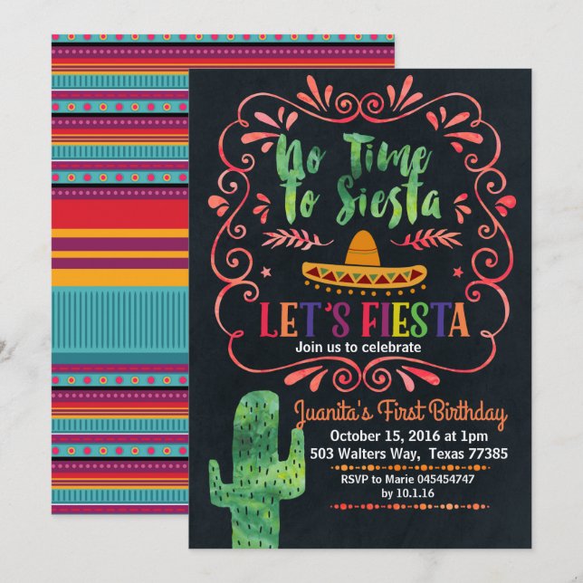 Mexikanska Fiesta Födelsedagsfest inbjudan (Fram/baksida)