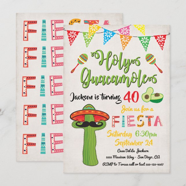 Mexikanska Fiesta Födelsedagsfest inbjudan (Fram/baksida)