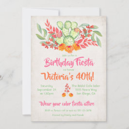 Mexikanska Fiesta Födelsedagsfest Watercolor Cactu Inbjudningar