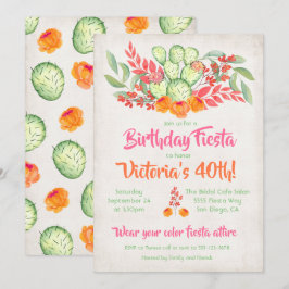 Mexikanska Fiesta Födelsedagsfest Watercolor Cactu Inbjudningar
