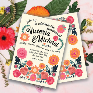 Mexikanska Fiesta Folkart Blommigt Wedding-inbjudn Inbjudningar