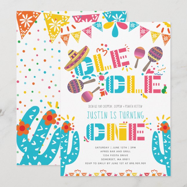 Mexikanska Fiesta Första födelsedag Inbjudningar (Fram/baksida)