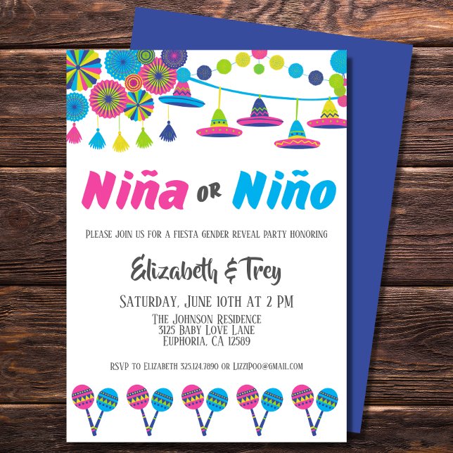 Mexikanska Fiesta Gender Reveal Niña eller Niño Inbjudningar (Have a fiesta to celebrate the gender of your new baby with this cute Mexican inspired invitation)