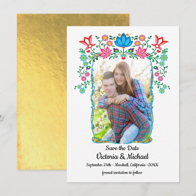 Mexikanska Fiesta Guld Spara datumfoto Datumet (Fram/baksida)