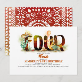 Mexikanska Fiesta Kids 4e födelsedagen Party Inbjudningar